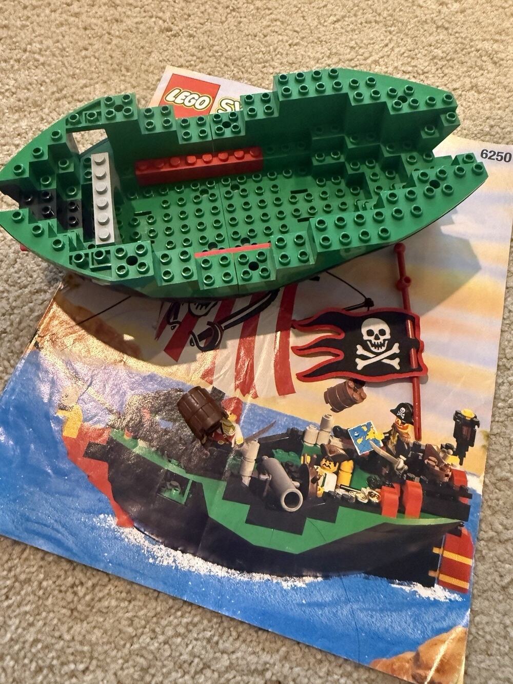 Vintage LEGO 6250 Cross Bone Clipper Instruction Booklet & Hull, Flag, Barrel
